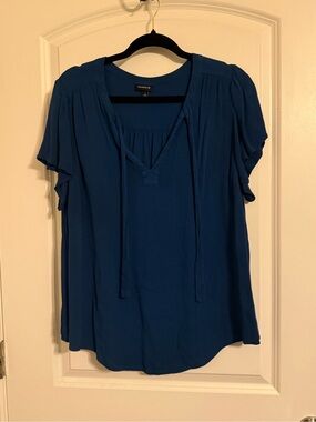 Torrid size 1 deep teal tie-front short sleeve blouse
